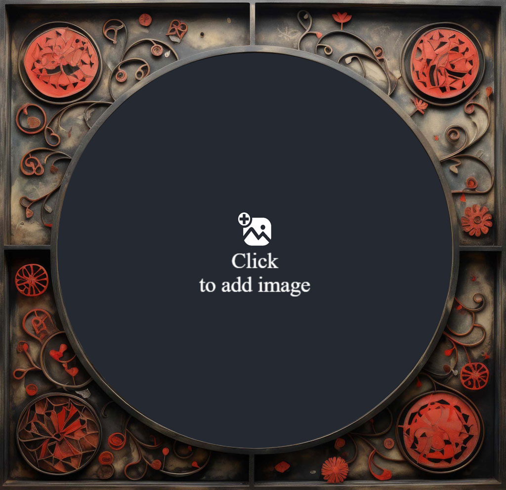Steampunk-themed frame with a dark central circle and red clock faces