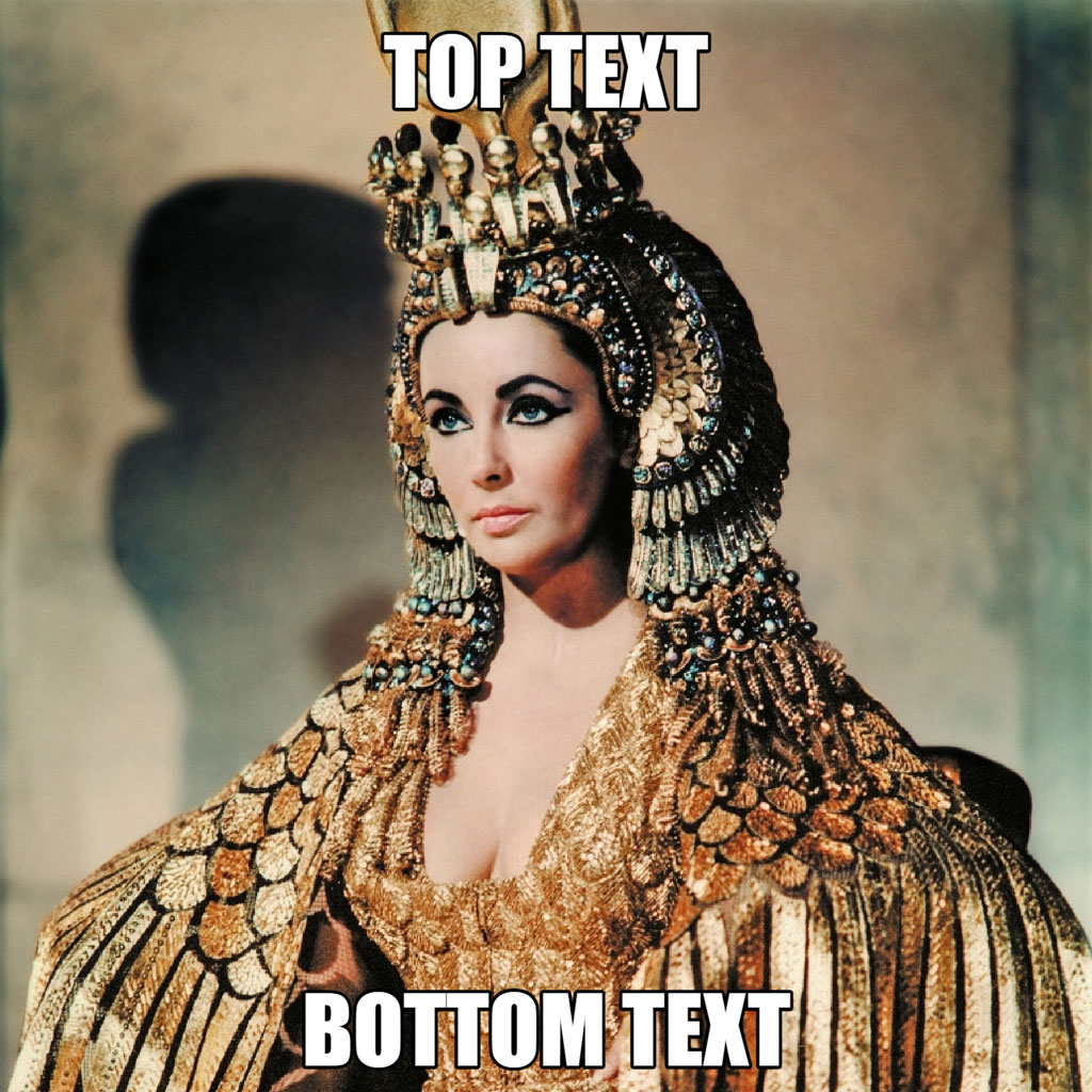 Elizabeth Taylor as Cleopatra with ornate headdress and costume