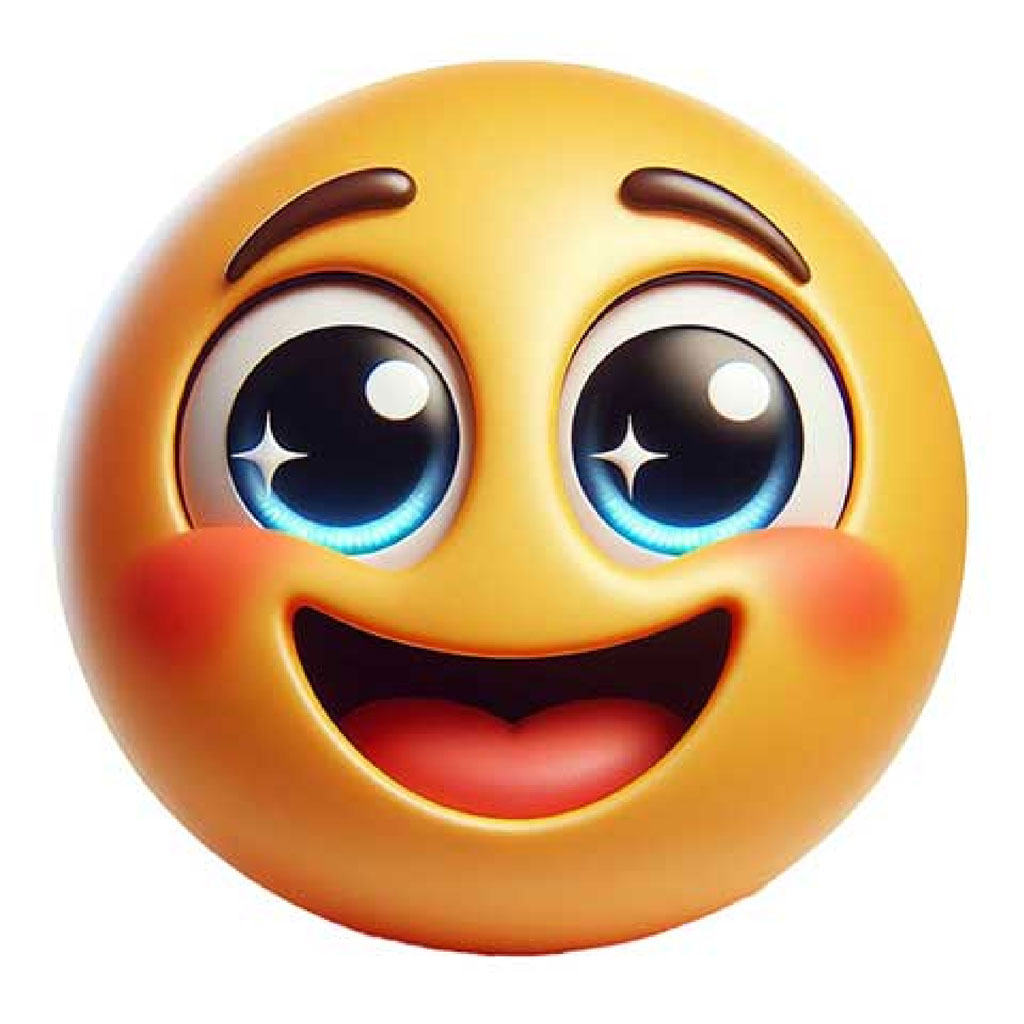 A yellow emoji face with a wide smile and blushing cheeks