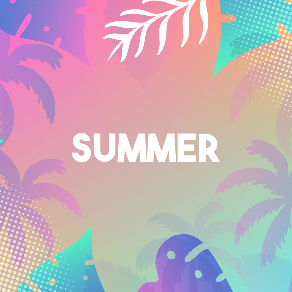 Summer theme background with palm trees and gradient colors