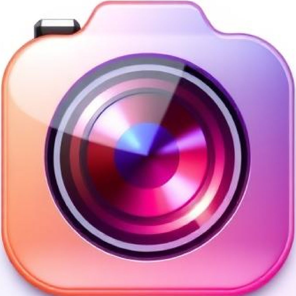 A colorful camera app icon with a gradient lens
