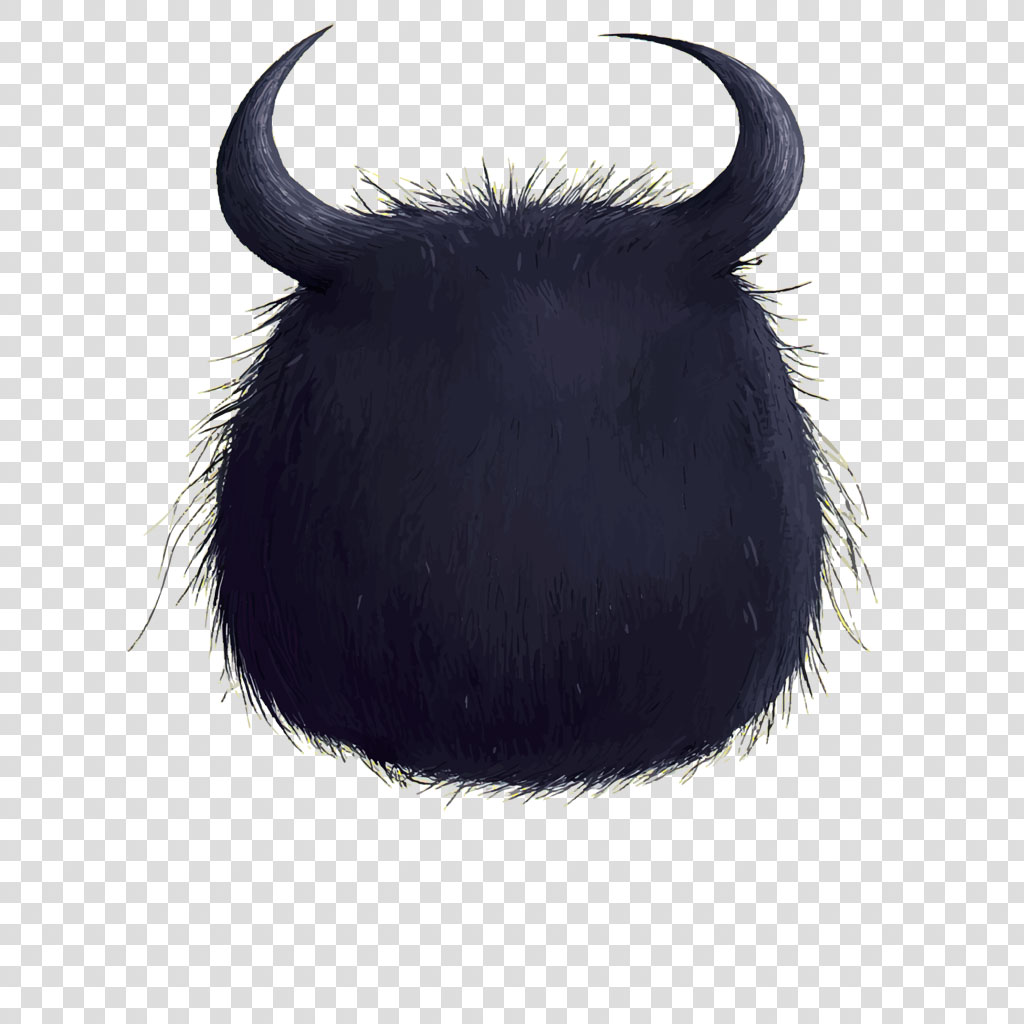 Black bull head with horns and furry texture