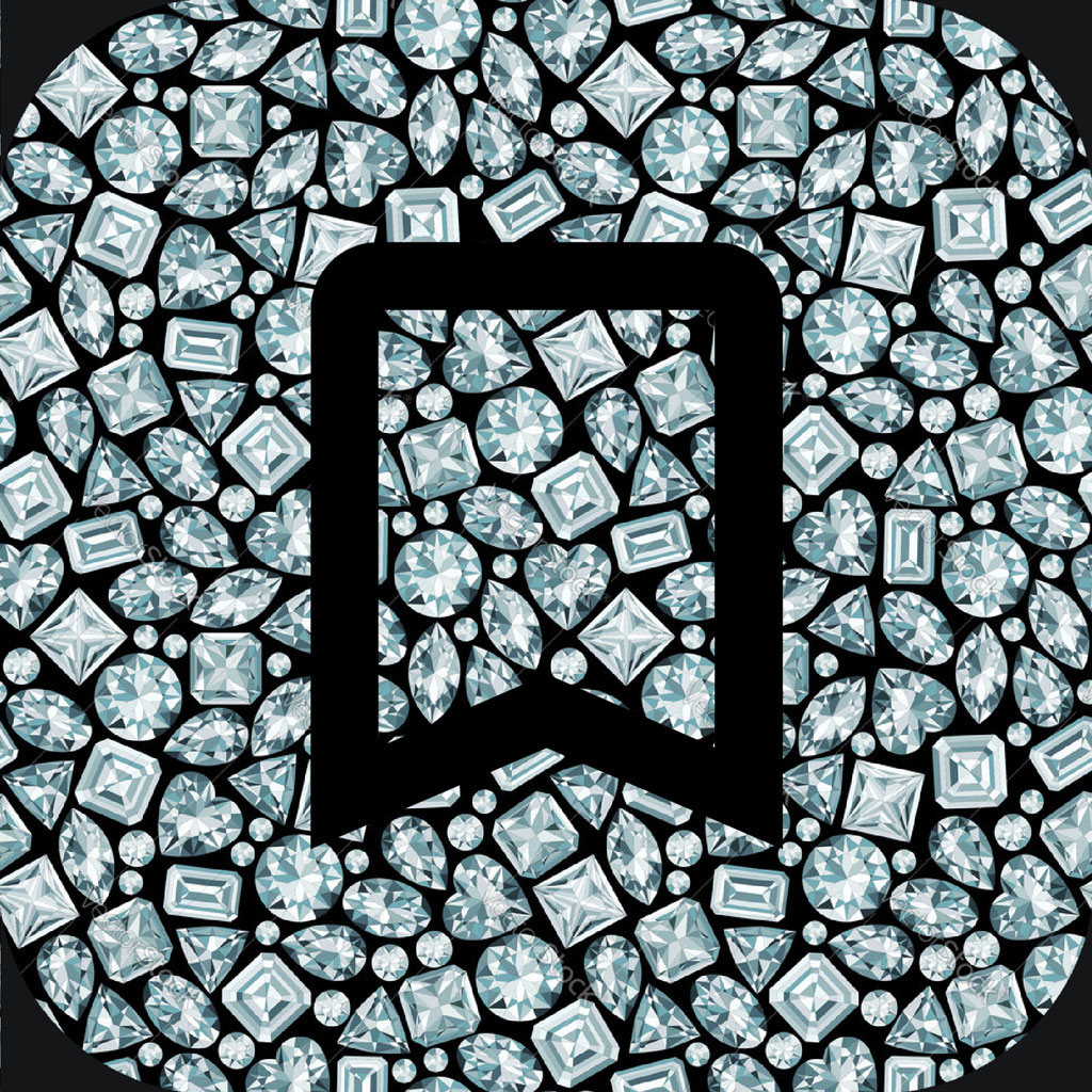 A circle of variously shaped diamonds surrounding a black icon