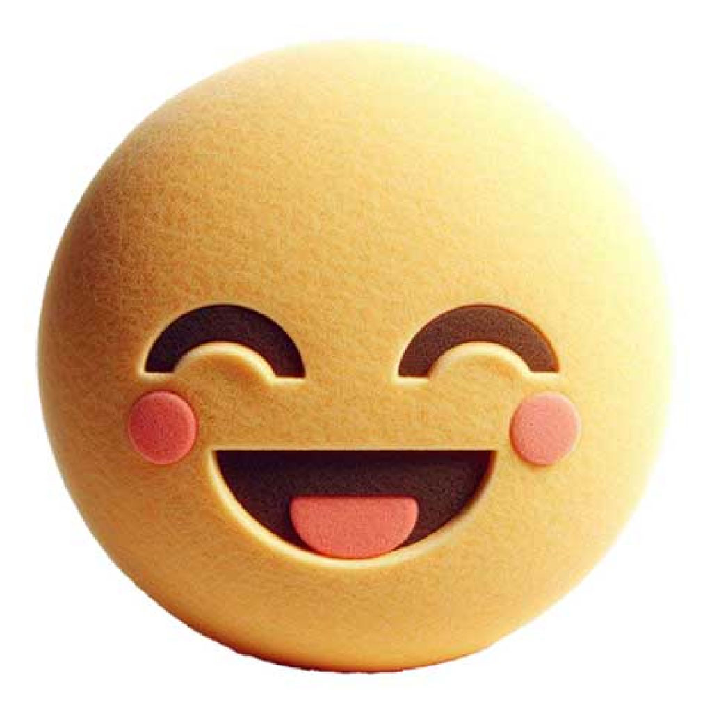 A yellow smiley face with a wide grin and blushing cheeks