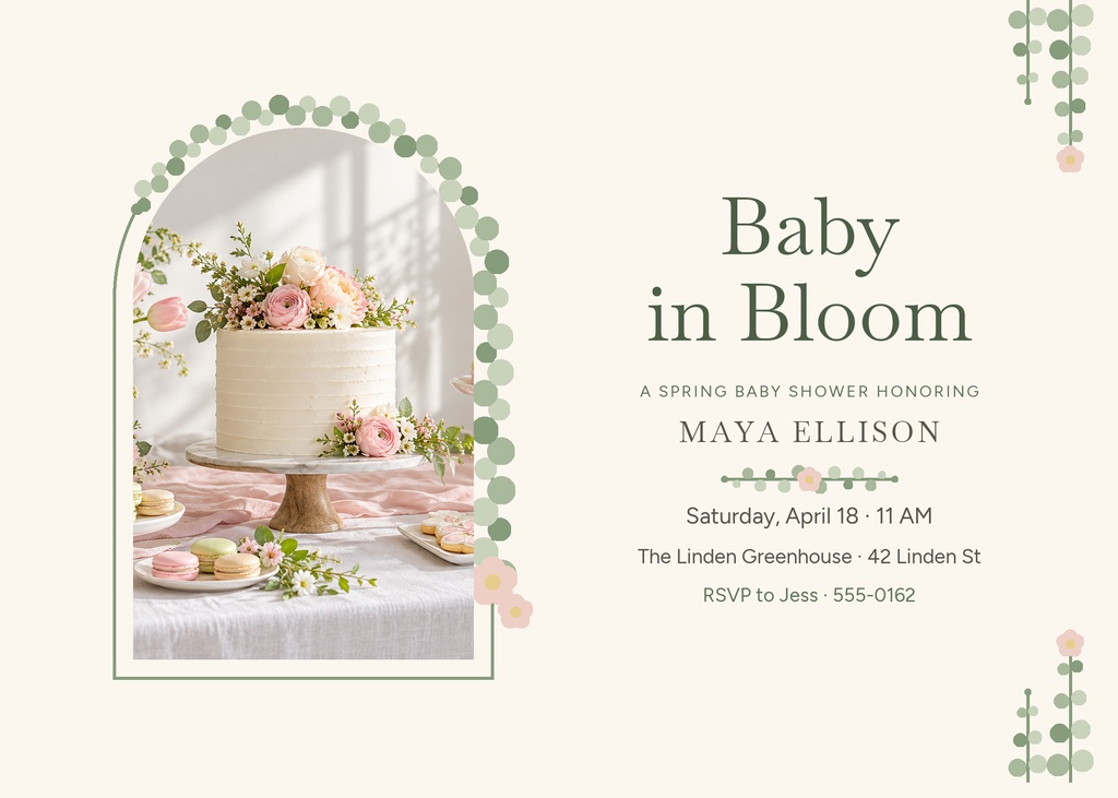 Preview for Sweet Spring Baby Shower 7 × 5 Invitation Template