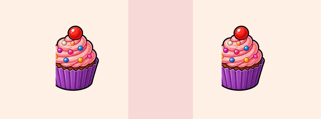 Two frosted cupcakes on a pastel pink and cream background