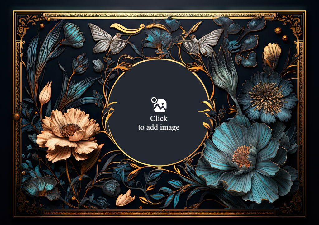 Family of four in a circular frame with a floral and butterfly background