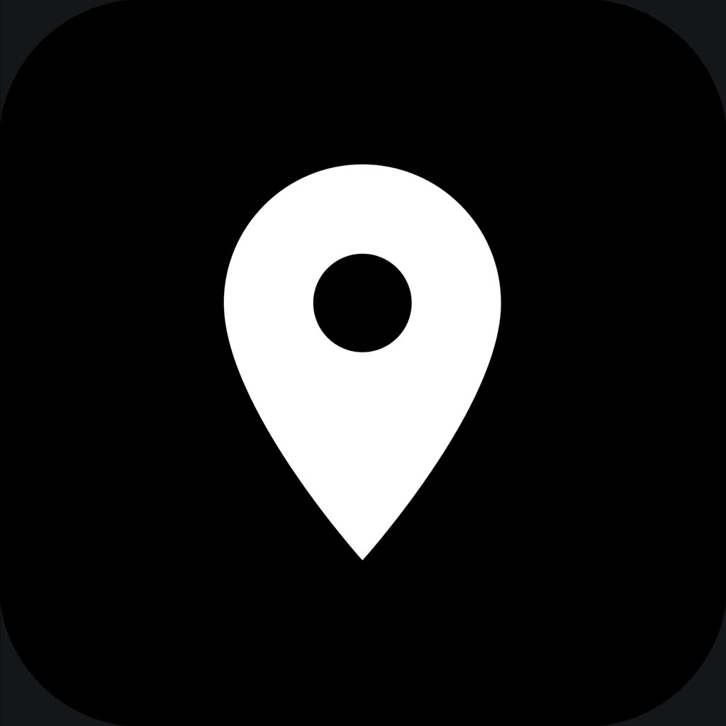 White location pin icon on a black background
