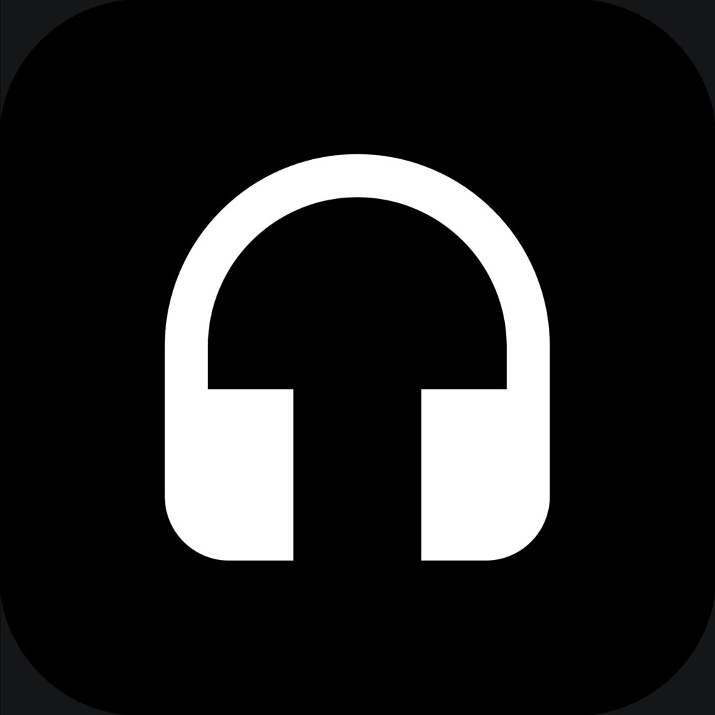 White headphones icon on black background