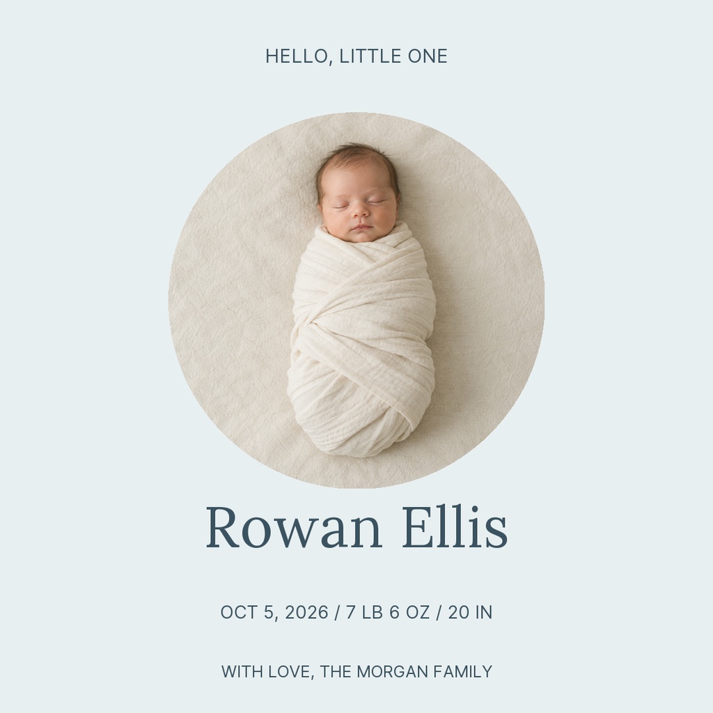 Preview for Hello, Baby Rowan Square Post Template