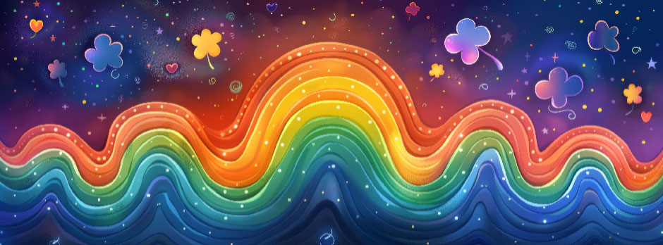 Rainbow wave with flowers and stars