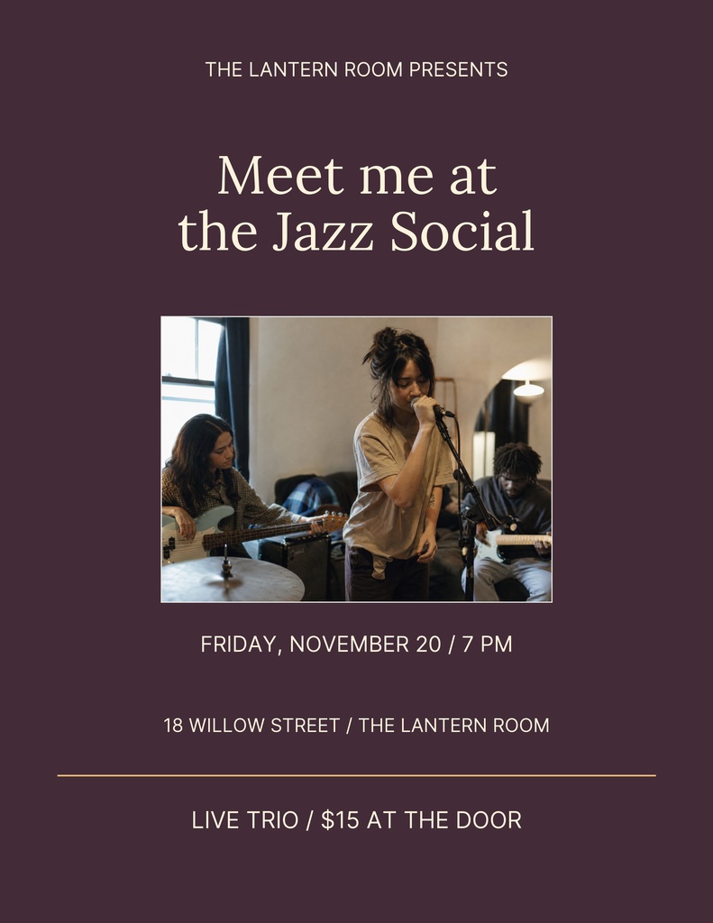 Preview for Meet Me At The Jazz Social Letter Flyer Template