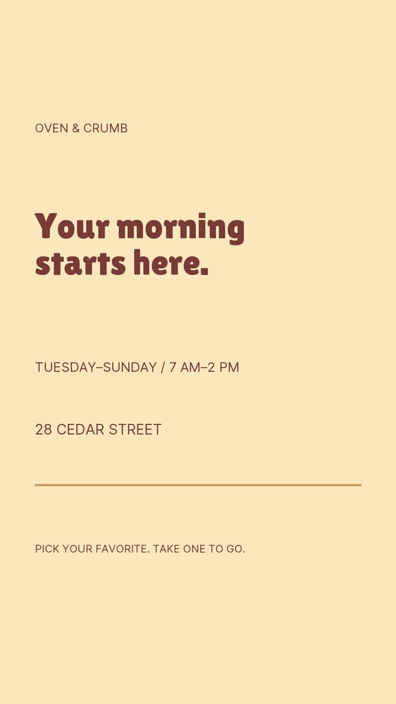 Minimal beige Instagram story template with bakery text reading Your morning starts here.