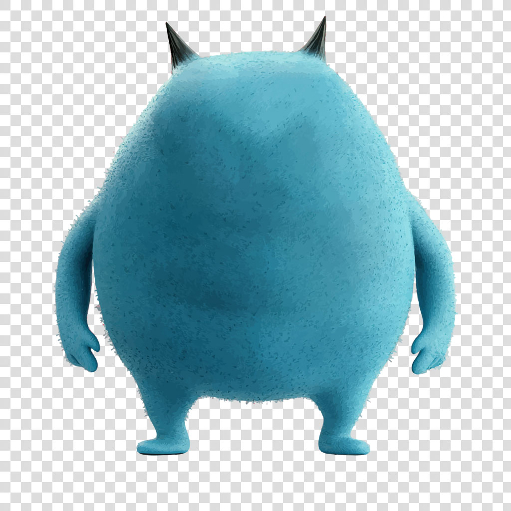 A blue, furry monster with two horns and a rounded body