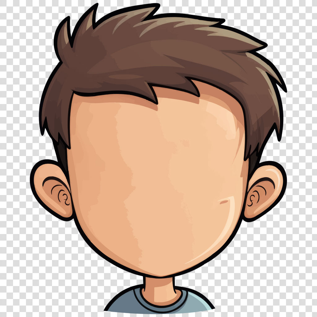 Cartoon boy with blank face and brown hair