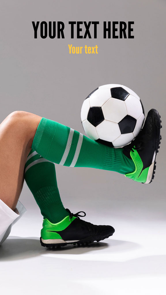 A person's legs wearing green socks and black cleats balancing a soccer ball on their foot