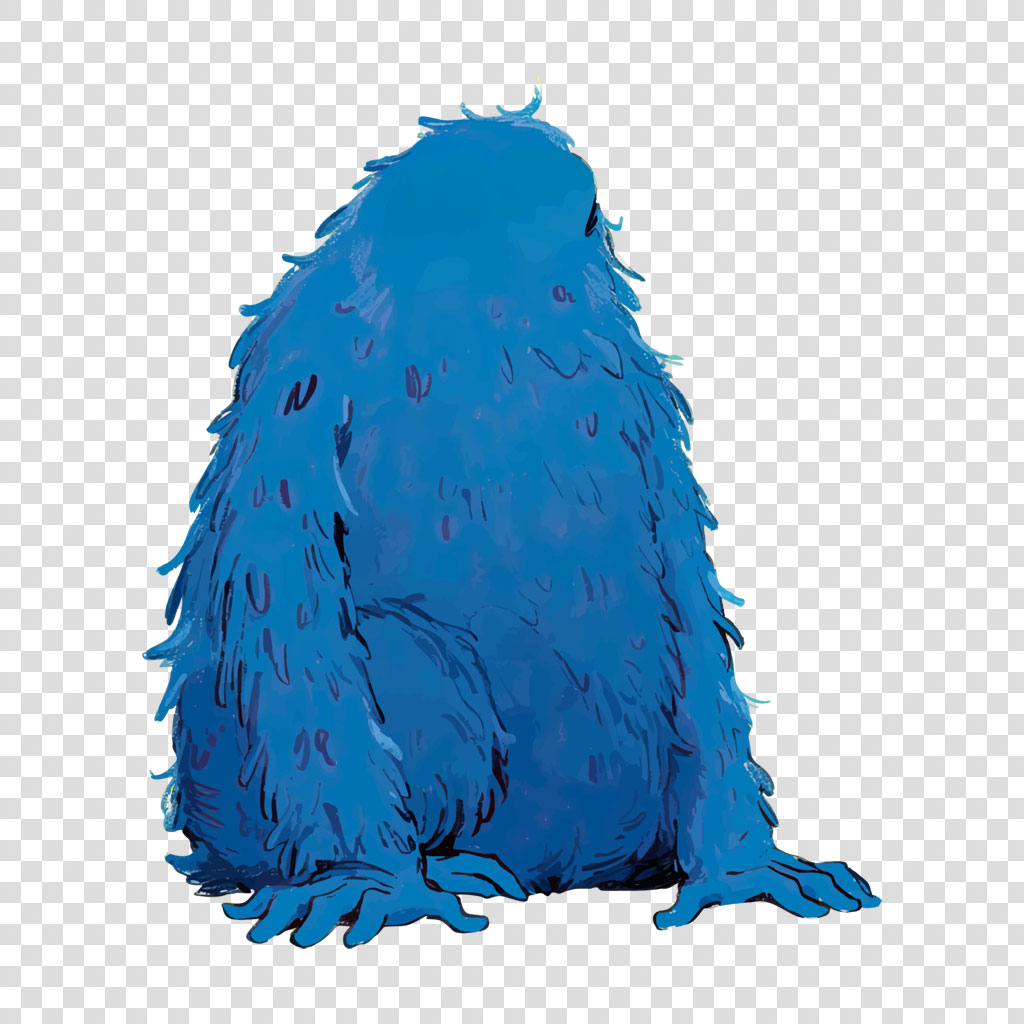 A blue, furry creature with sharp claws and a rounded body.