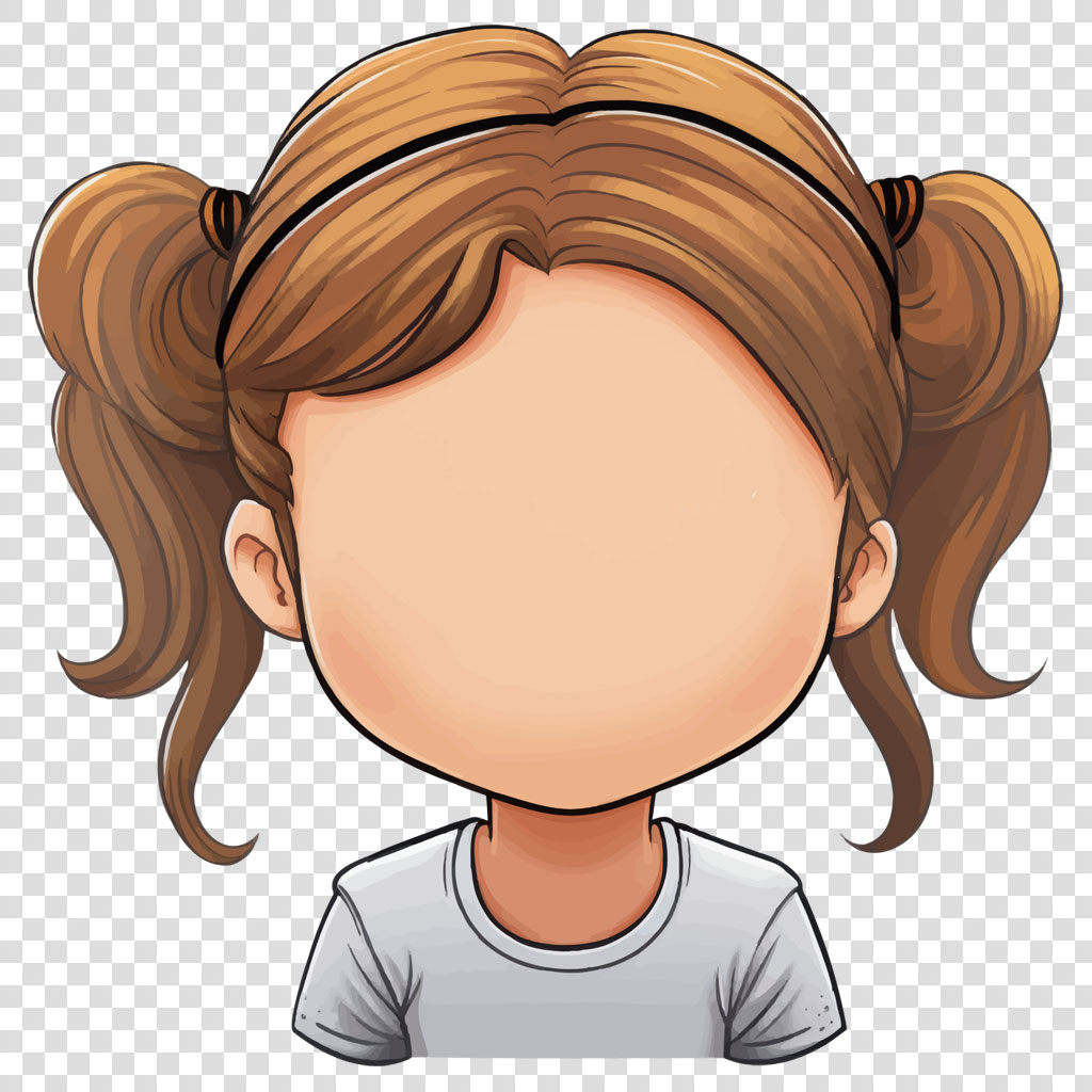 Cartoon girl with brown pigtails and white shirt