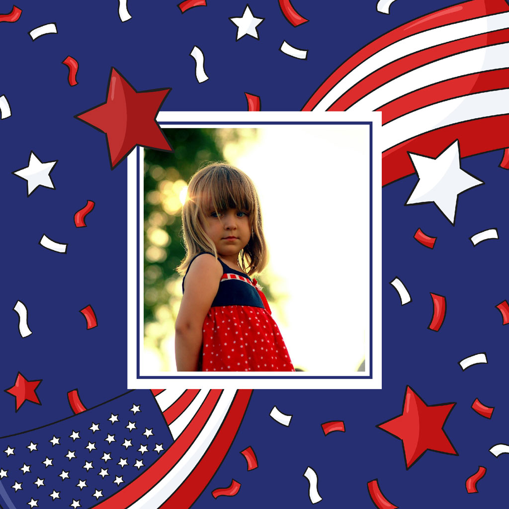 Little girl in red, white, and blue dress