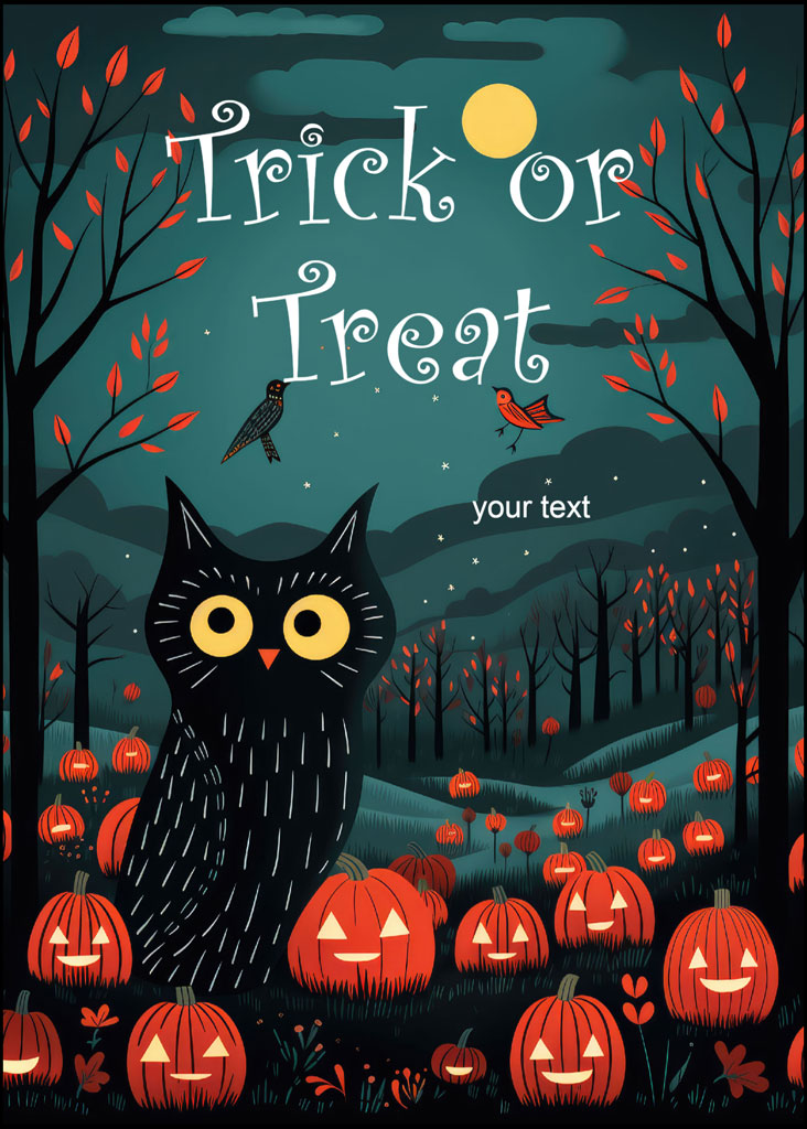 Halloween illustration with owl and jack-o'-lanterns