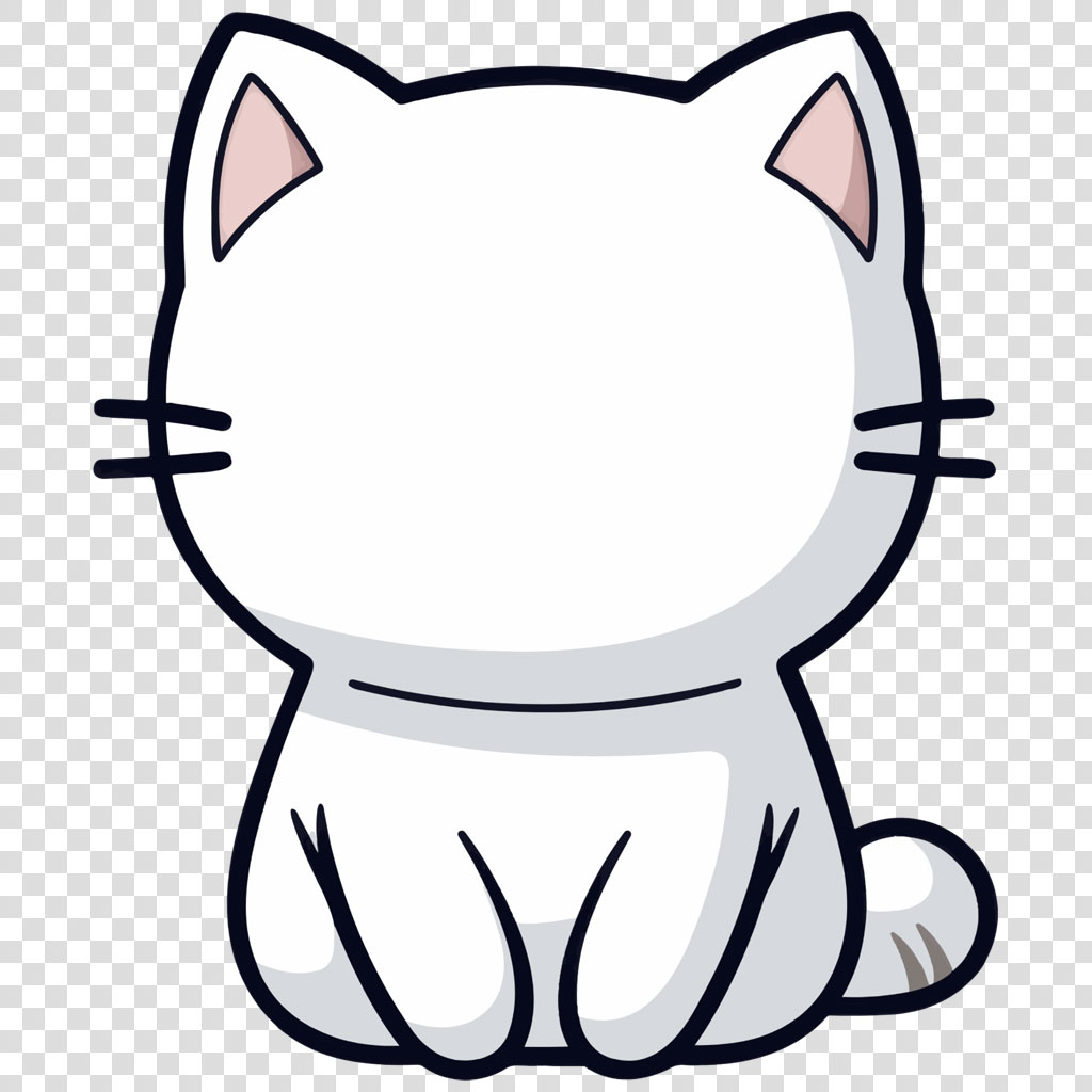 Simple white cat illustration with pink inner ears