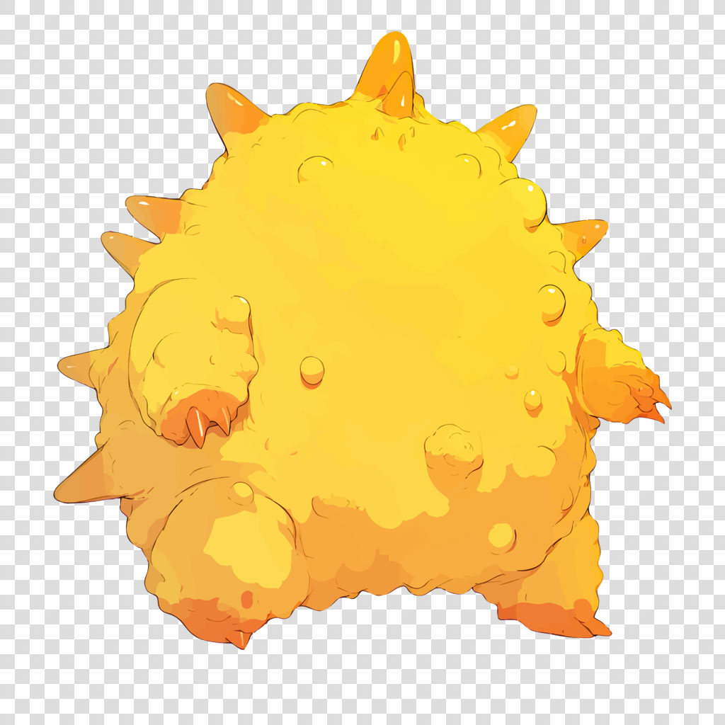 A digital illustration of a yellow creature with spikes and bumps.
