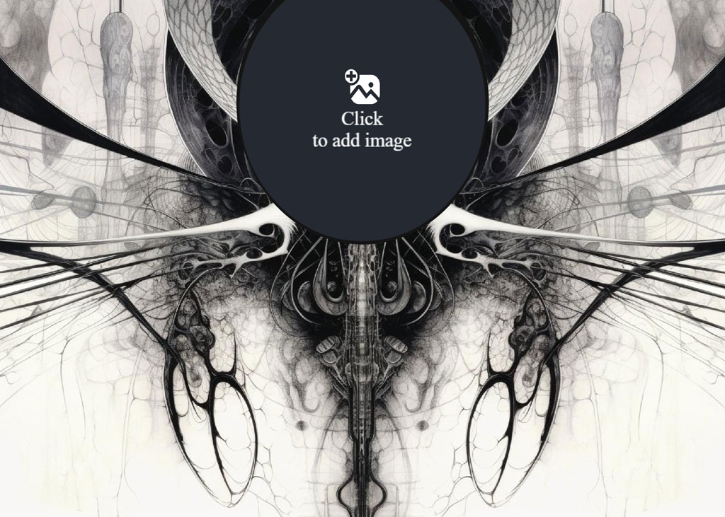 Abstract art template with a central circle and symmetrical black and white patterns.