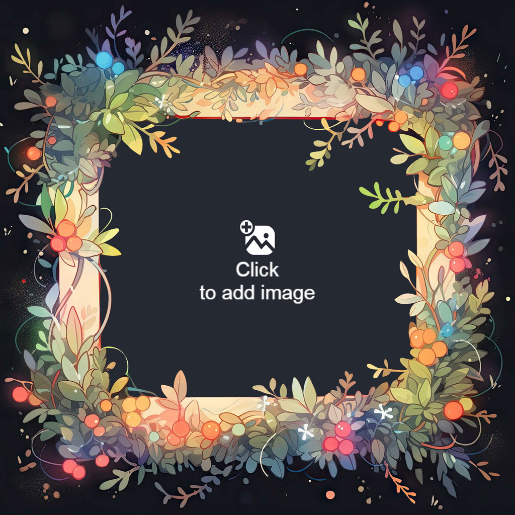 A smiling family of three within a colorful floral border