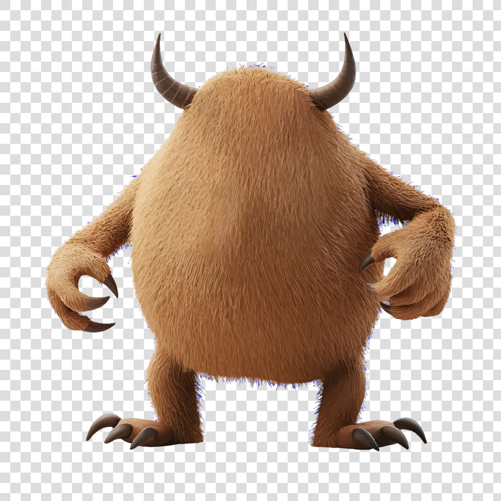 A large, furry monster with horns and sharp claws