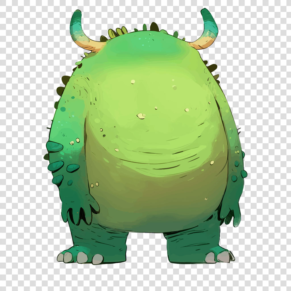 A green monster with horns and spikes