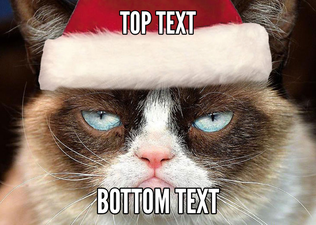 Grumpy cat in a Santa hat with top and bottom text overlays