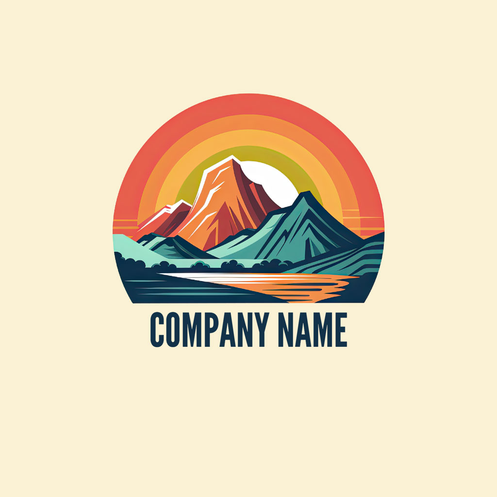Logo with mountains and sunset