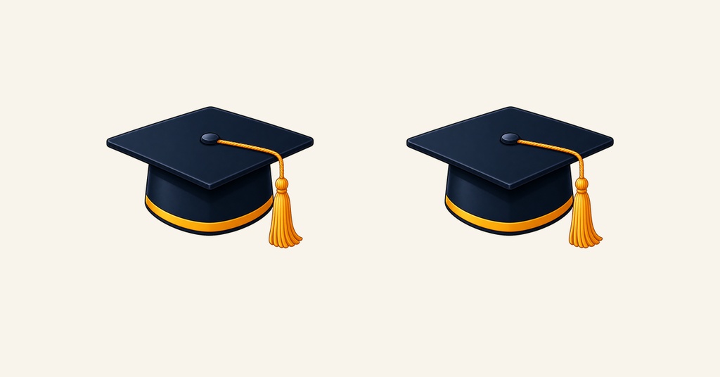 Two graduation caps with tassels on a light background