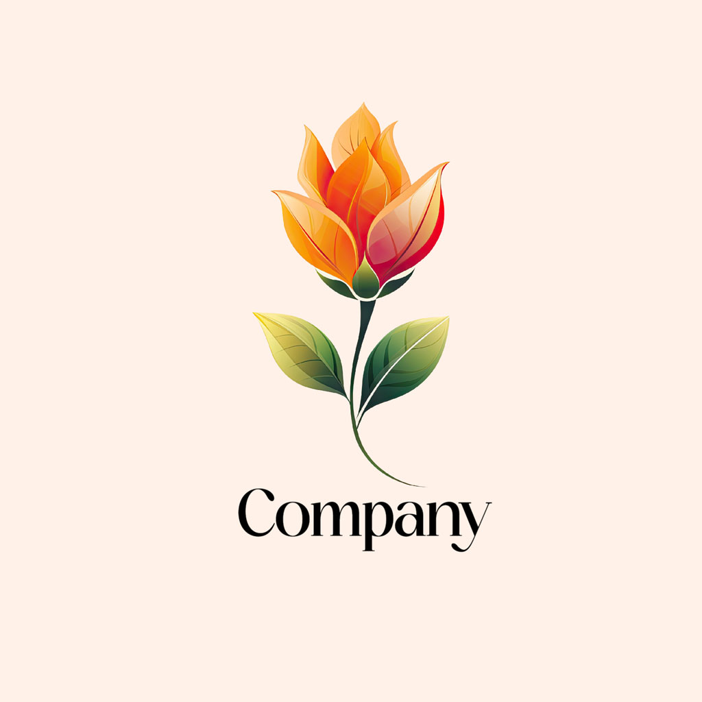 Stylized orange and red flower logo