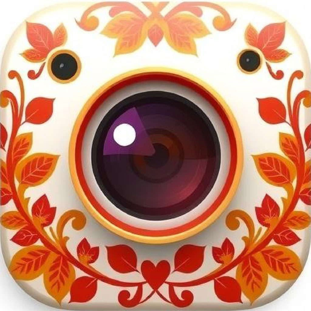 Camera with red and orange floral pattern