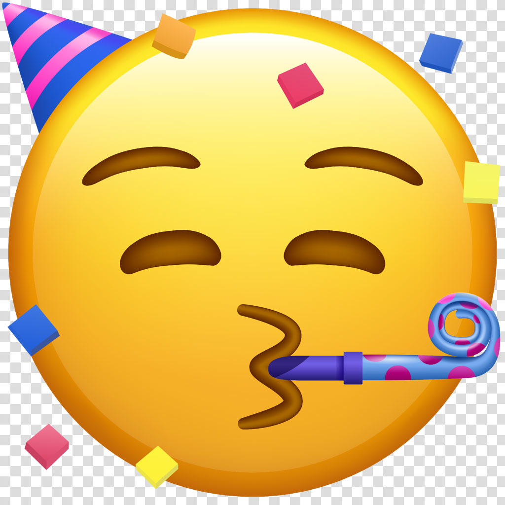 Yellow emoji with party hat and horn