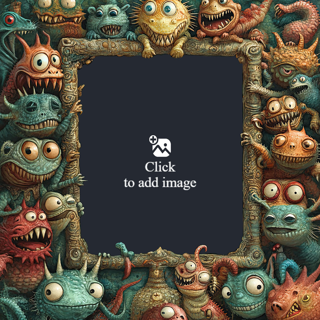 A frame filled with various cartoon monsters
