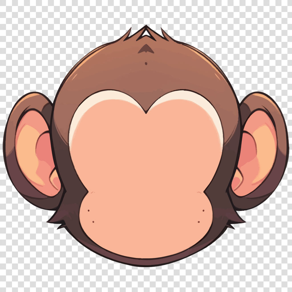 Cartoon monkey face with brown fur and large ears