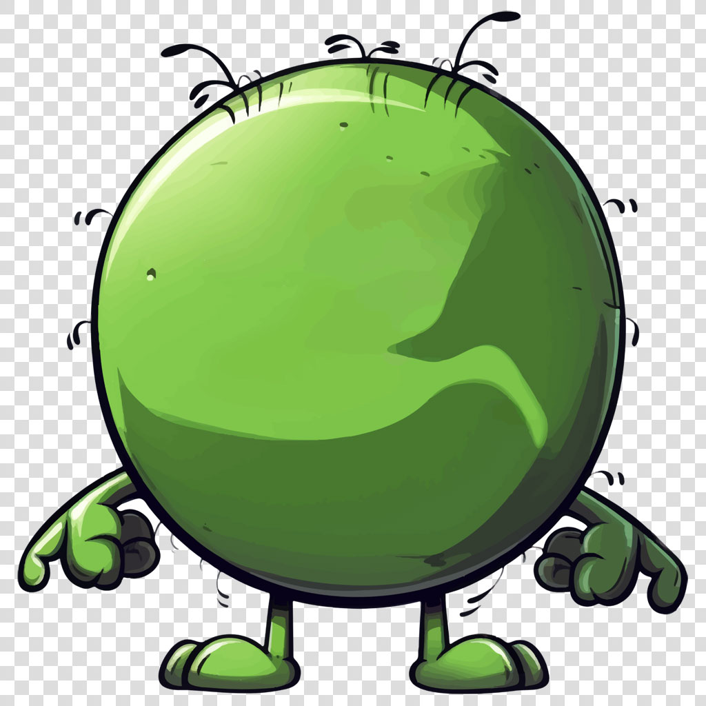 A green cartoon character with a round body and limbs.