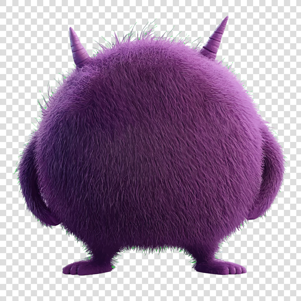 A purple monster plush toy with two horns and fuzzy texture