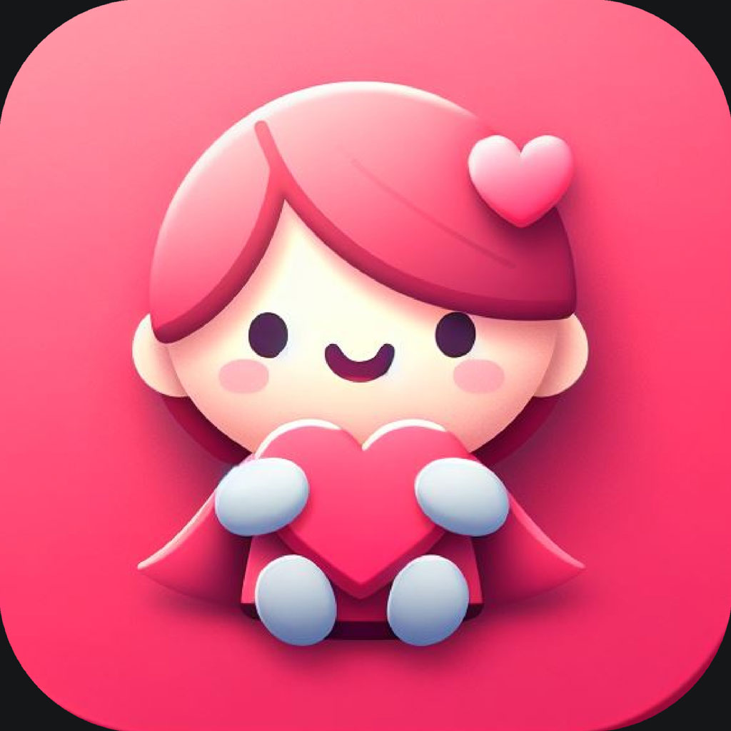 Cartoon girl with pink hair holding a heart