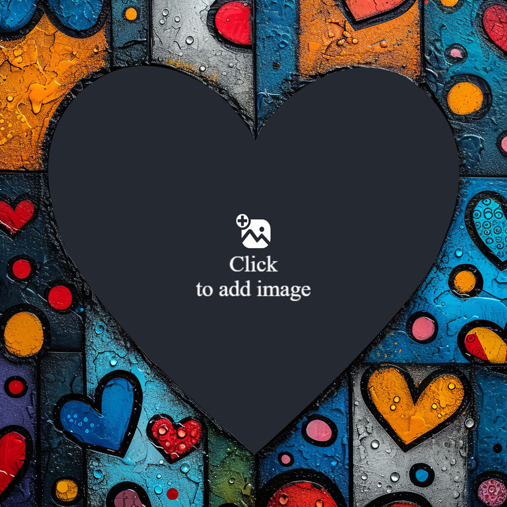 A large black heart on a background of multicolored hearts and dots