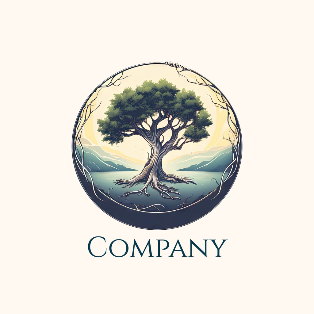 Company logo with a tree in a circular frame