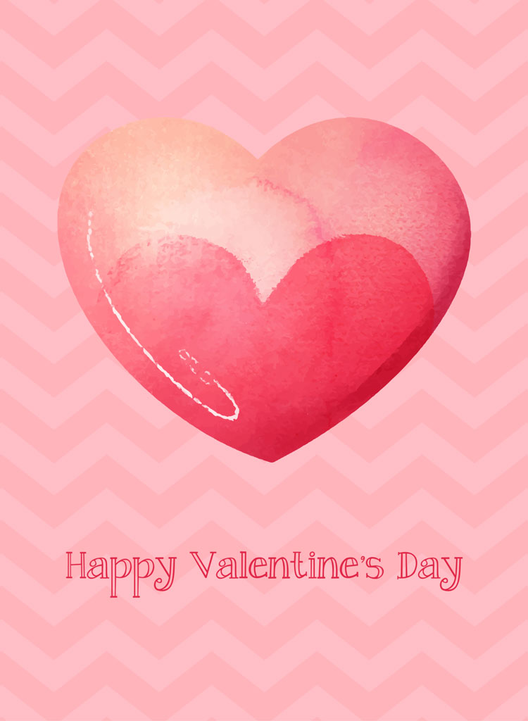 A pink heart on a chevron background with 'Happy Valentine's Day' text.