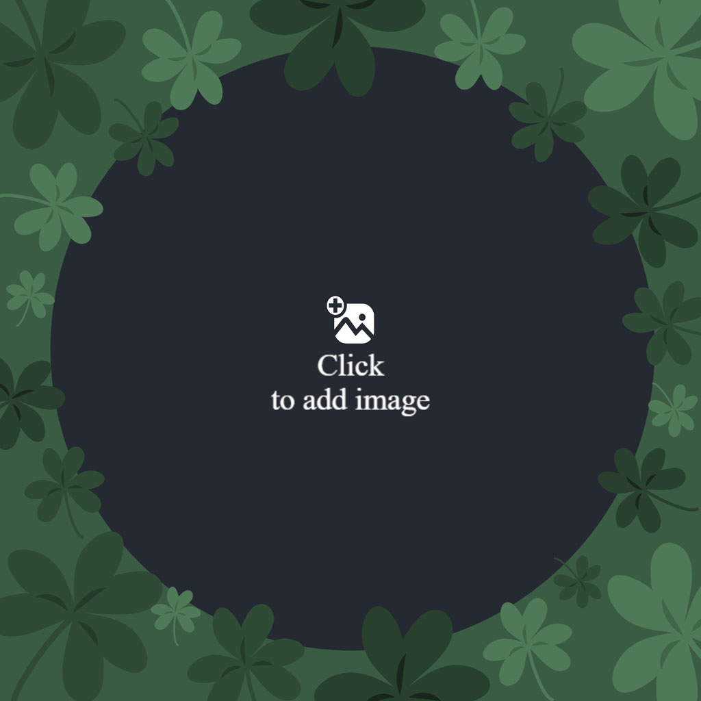 A dark circular frame surrounded by various shades of green clover leaves