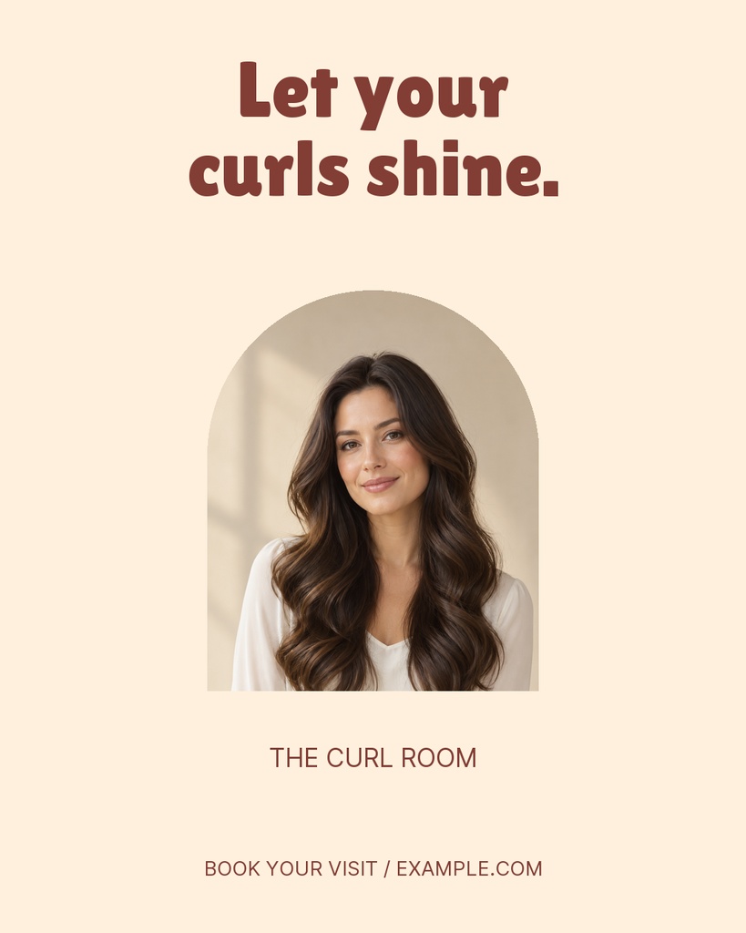 Portrait Instagram template with a woman showing long curly hair and the text Let your curls shine.