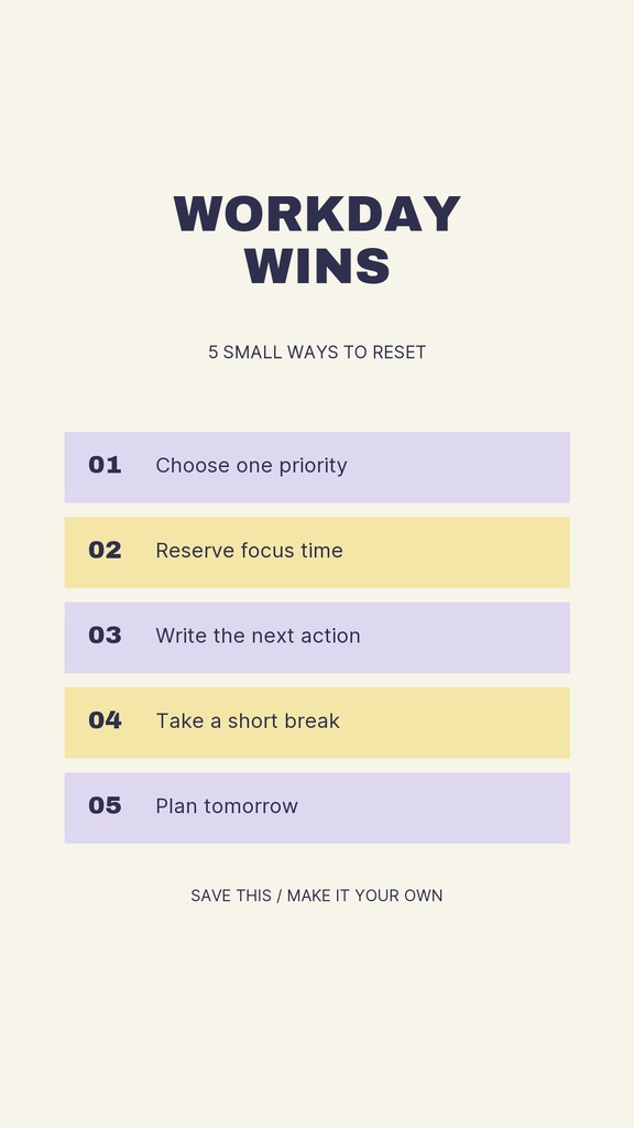Minimal Instagram story template with the heading Workday Wins and five checklist items.